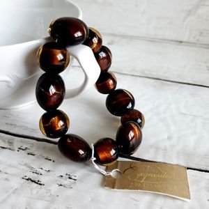 Exquisite Statement Bracelet, Heavy Amber Glass Beads, New With Tags